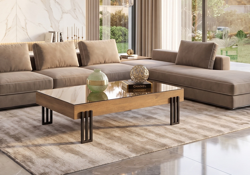 TABLE BASSE FERE MARRON 1M30+MIROIR