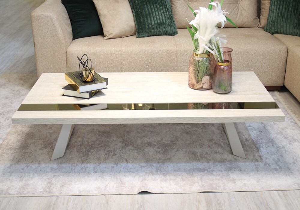 TABLE BASSE PRADA TRAVERTIN 1M50+MIROIR